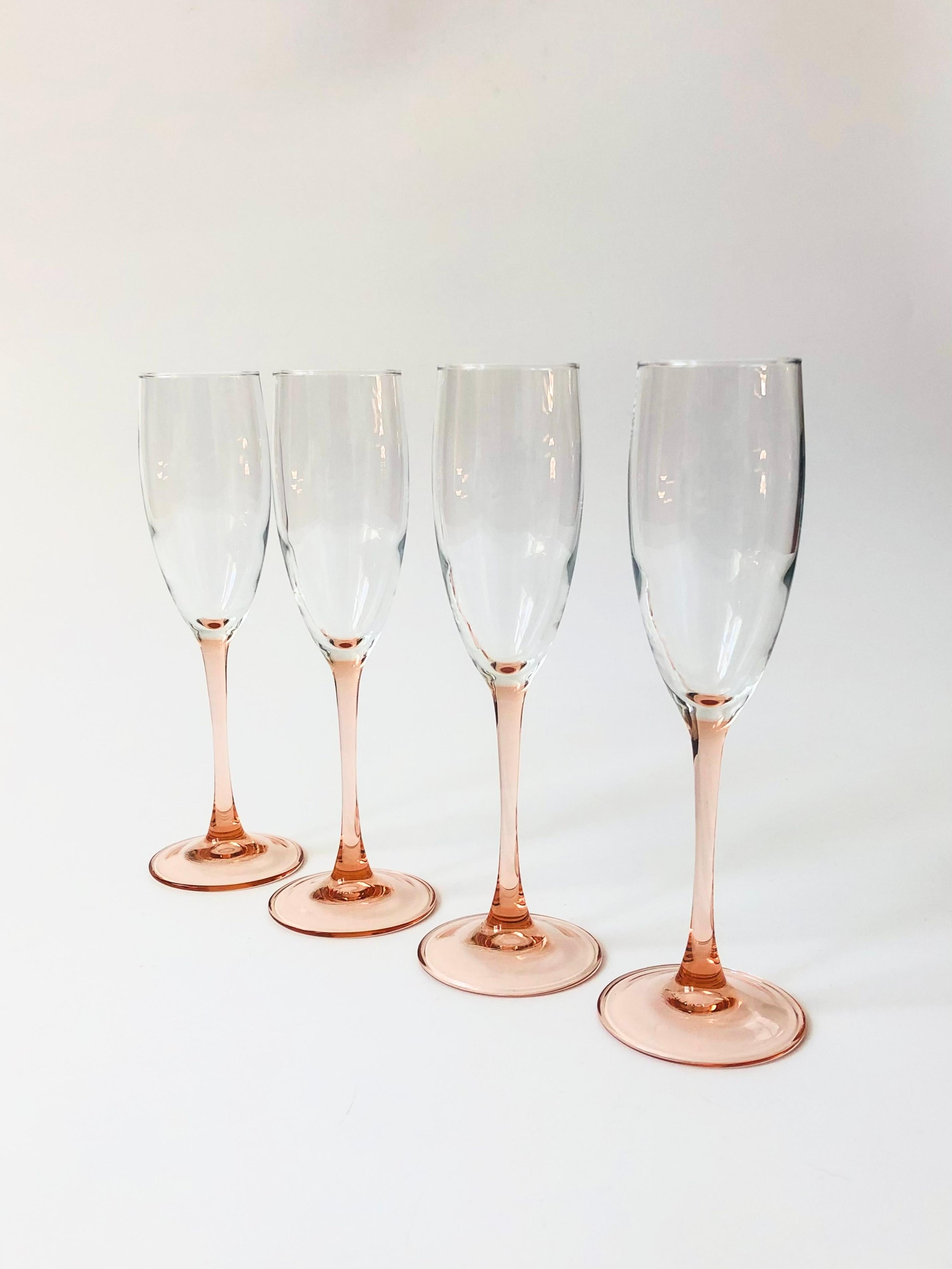 20th Century Vintage Pink Stem Champagne Glasses, Set of 4