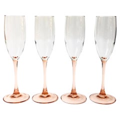 Retro Pink Stem Champagne Glasses, Set of 4