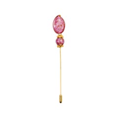 Vintage Pink Stone with Diamante in Gold Tone Lapel Pin Brooch, circa 1990s