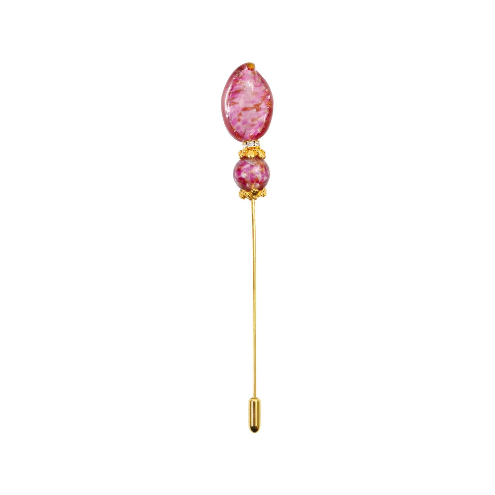 Modern Vintage Pink Stone with Diamante in Gold Tone Lapel Pin Brooch, circa 1990s For Sale