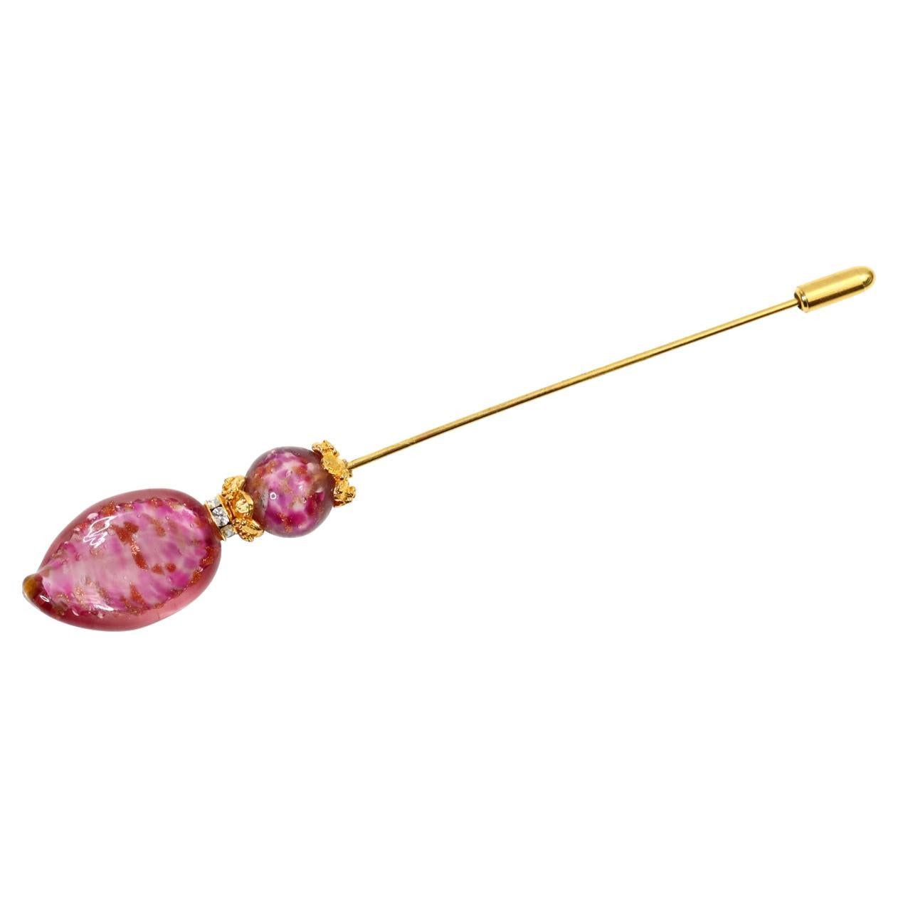 Vintage Pink Stone with Diamante in Gold Tone Lapel Pin Brooch, circa 1990s For Sale