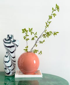 Vintage Pink Terracotta Sphere Vase, Geometric Sculptural Ceramic 1980s Canada