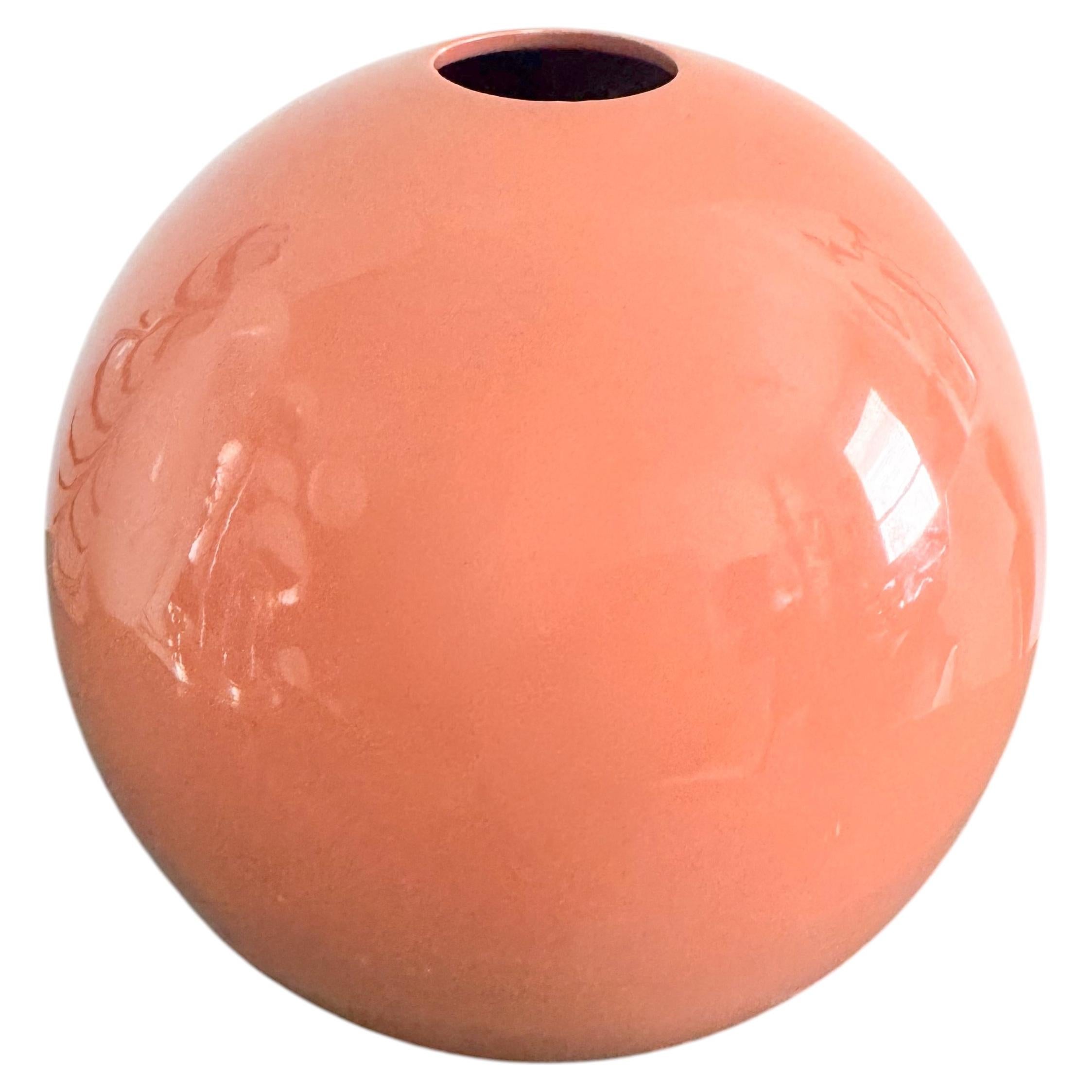 Vintage Pink Terracotta Sphere Vase, Geometric Sculptural Ceramic 1980s Canada