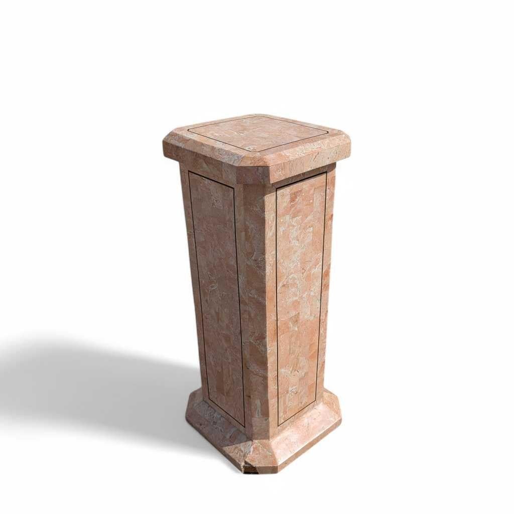 Vintage Pink Tessellated Marble Pedestal, Sculptural Stand, Postmodern, c. 1980s For Sale 2