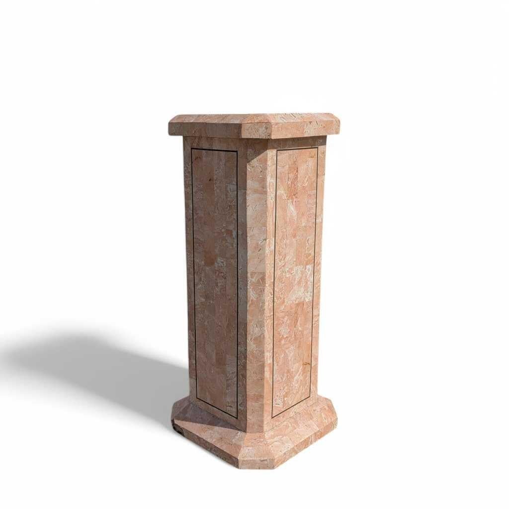 Vintage Pink Tessellated Marble Pedestal, Sculptural Stand, Postmodern, c. 1980s For Sale 5