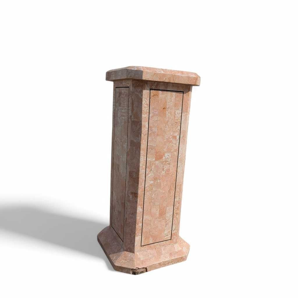 Vintage Pink Tessellated Marble Pedestal, Sculptural Stand, Postmodern, c. 1980s For Sale 6