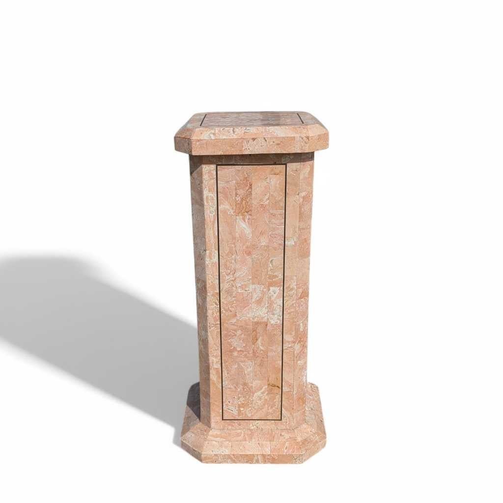Vintage Pink Tessellated Marble Pedestal, Sculptural Stand, Postmodern, c. 1980s For Sale 7