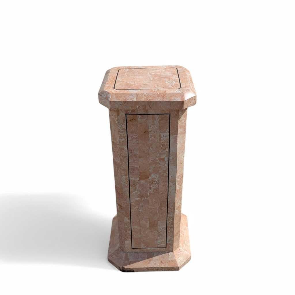 Vintage Pink Tessellated Marble Pedestal, Sculptural Stand, Postmodern, c. 1980s For Sale 8