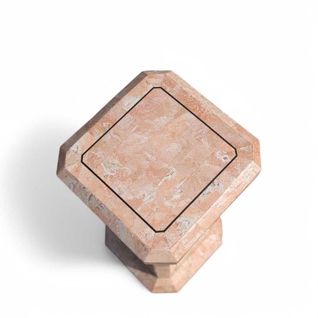 Vintage Pink Tessellated Marble Pedestal, Sculptural Stand, Postmodern, c. 1980s For Sale 9