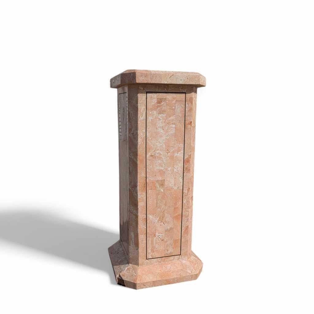 Post-Modern Vintage Pink Tessellated Marble Pedestal, Sculptural Stand, Postmodern, c. 1980s For Sale
