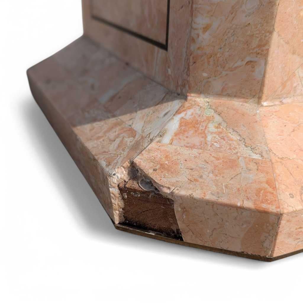 20th Century Vintage Pink Tessellated Marble Pedestal, Sculptural Stand, Postmodern, c. 1980s For Sale