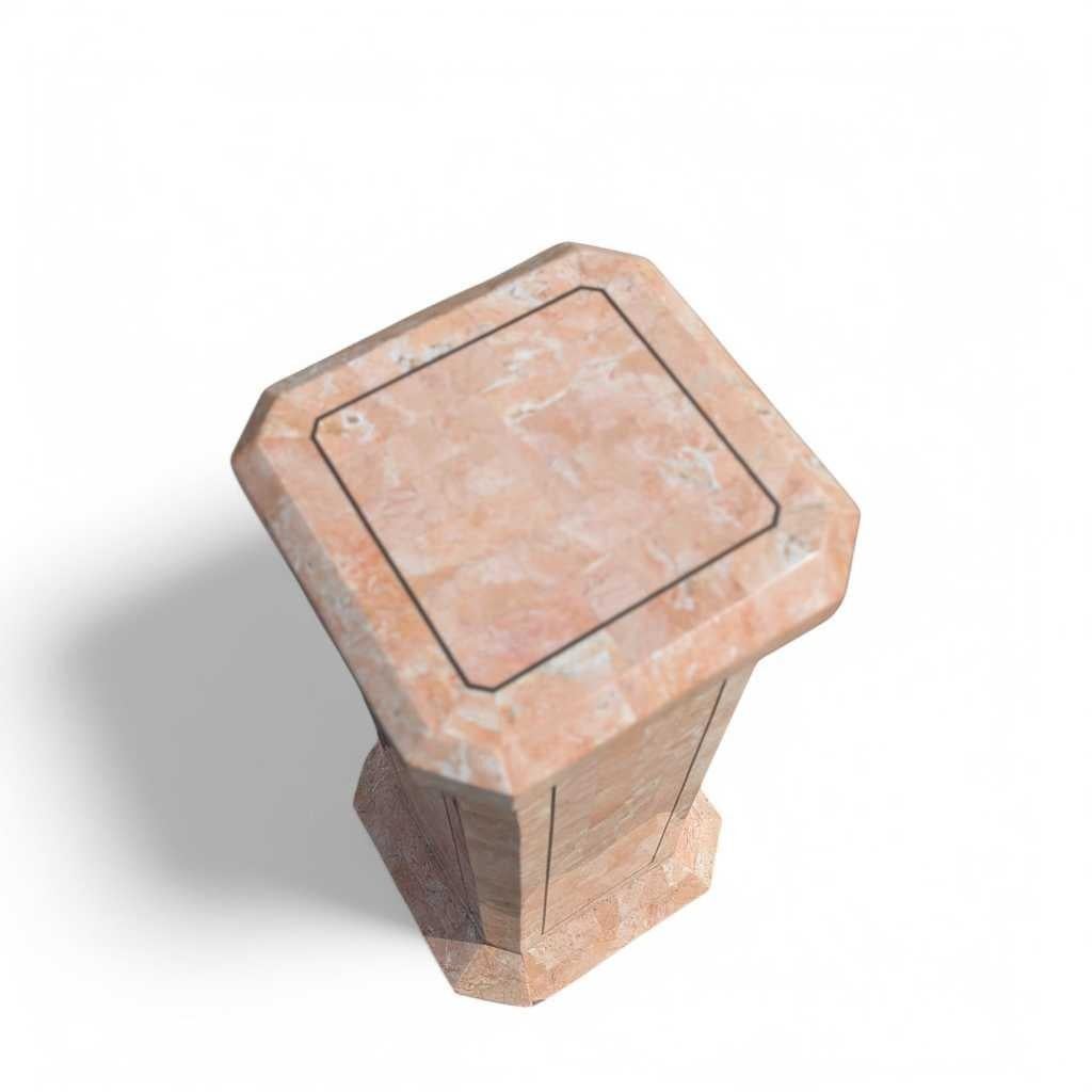 Stone Vintage Pink Tessellated Marble Pedestal, Sculptural Stand, Postmodern, c. 1980s For Sale