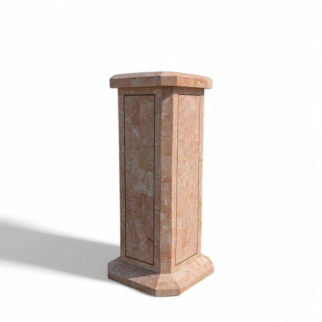 Vintage Pink Tessellated Marble Pedestal, Sculptural Stand, Postmodern, c. 1980s For Sale 1