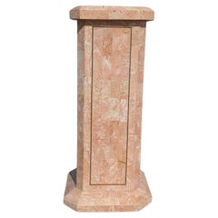 Vintage Pink Tessellated Marble Pedestal, Sculptural Stand, Postmodern, c. 1980s