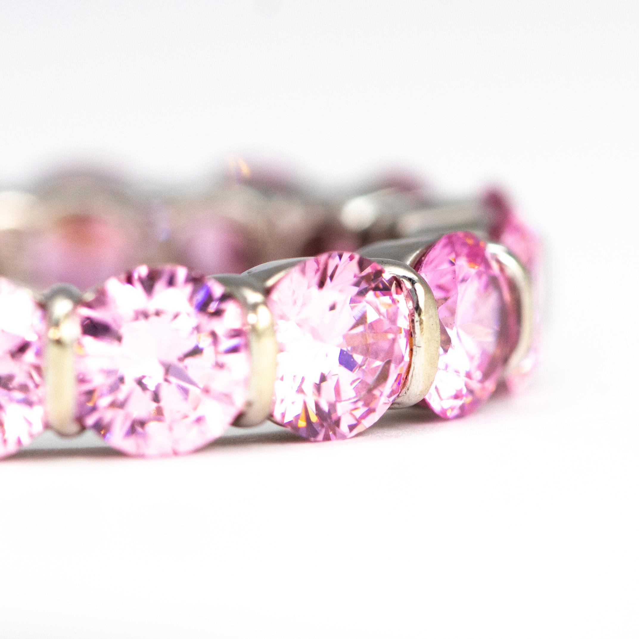 Modern Vintage Pink Tourmaline and 14 Carat White Gold Eternity Band