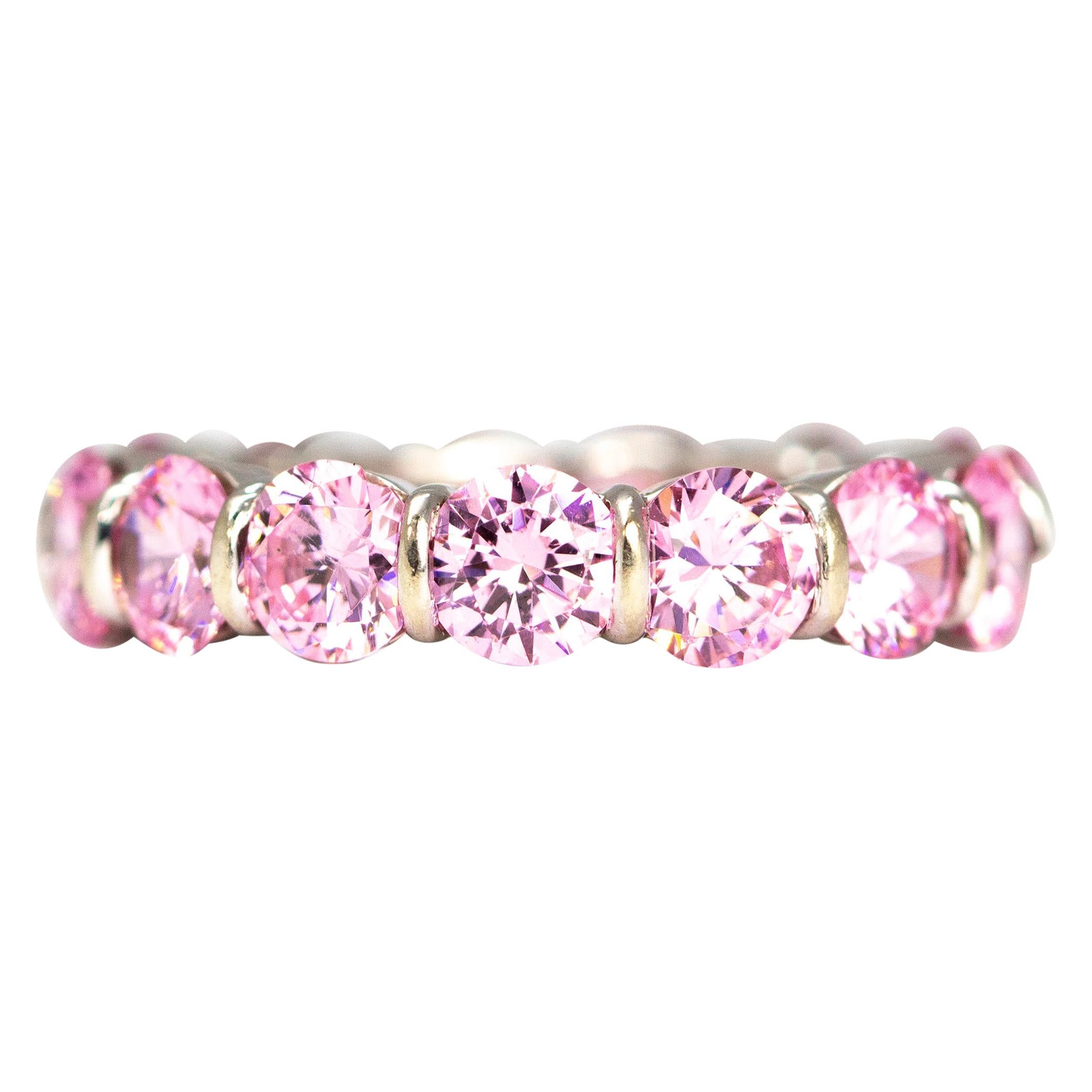 Vintage Pink Tourmaline and 14 Carat White Gold Eternity Band