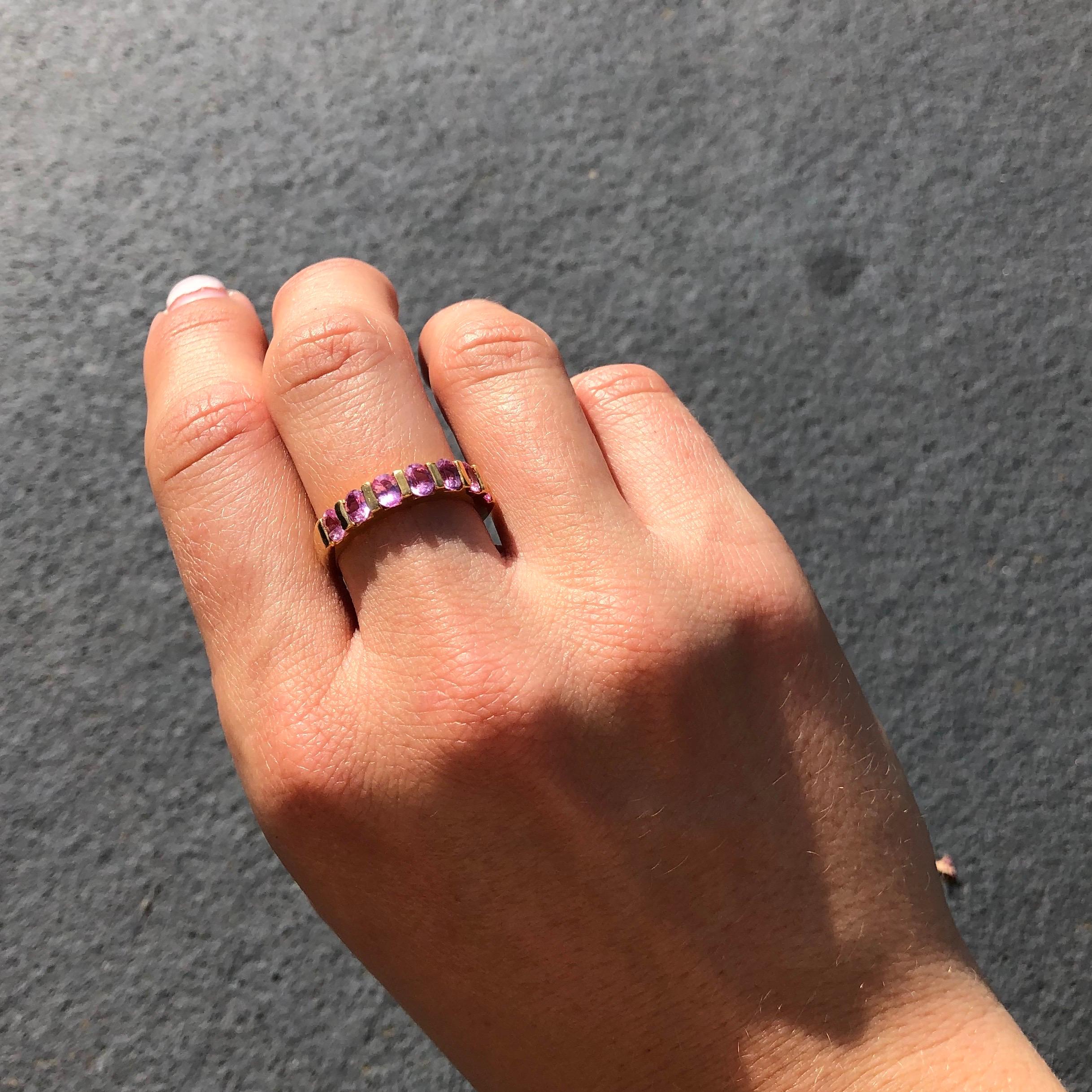 Vintage Pink Tourmaline and 18 Carat Gold Half Eternity Band In Good Condition In Chipping Campden, GB