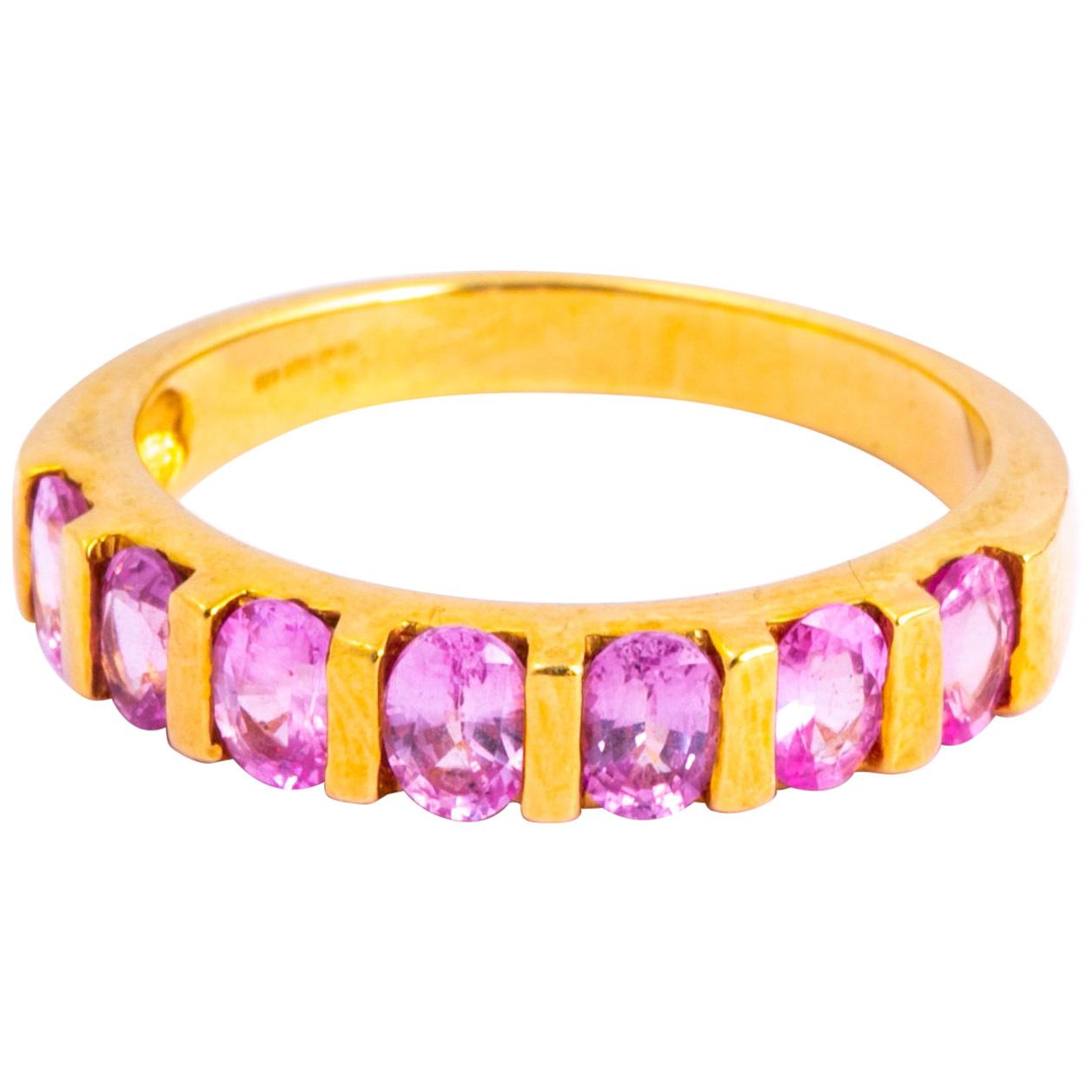 Vintage Pink Tourmaline and 18 Carat Gold Half Eternity Band For Sale