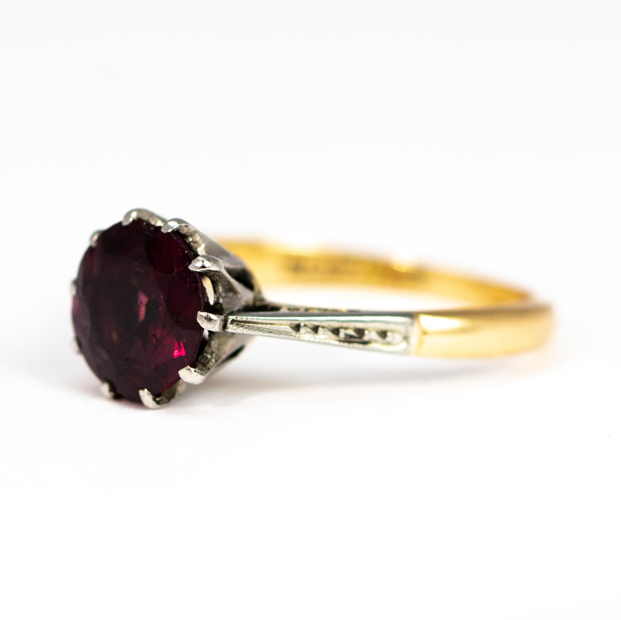 This striking solitaire holds a deep pink tourmaline stone measuring 2carats. The stone is held in a simple claw setting modelled in platinum. 

Ring Size: M 1/2 or 6 1/2

Weight: 3.43g 