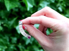 Vintage Pink Tourmaline & Aquamarine 4.10ct Diamond and Platinum Drop Earrings