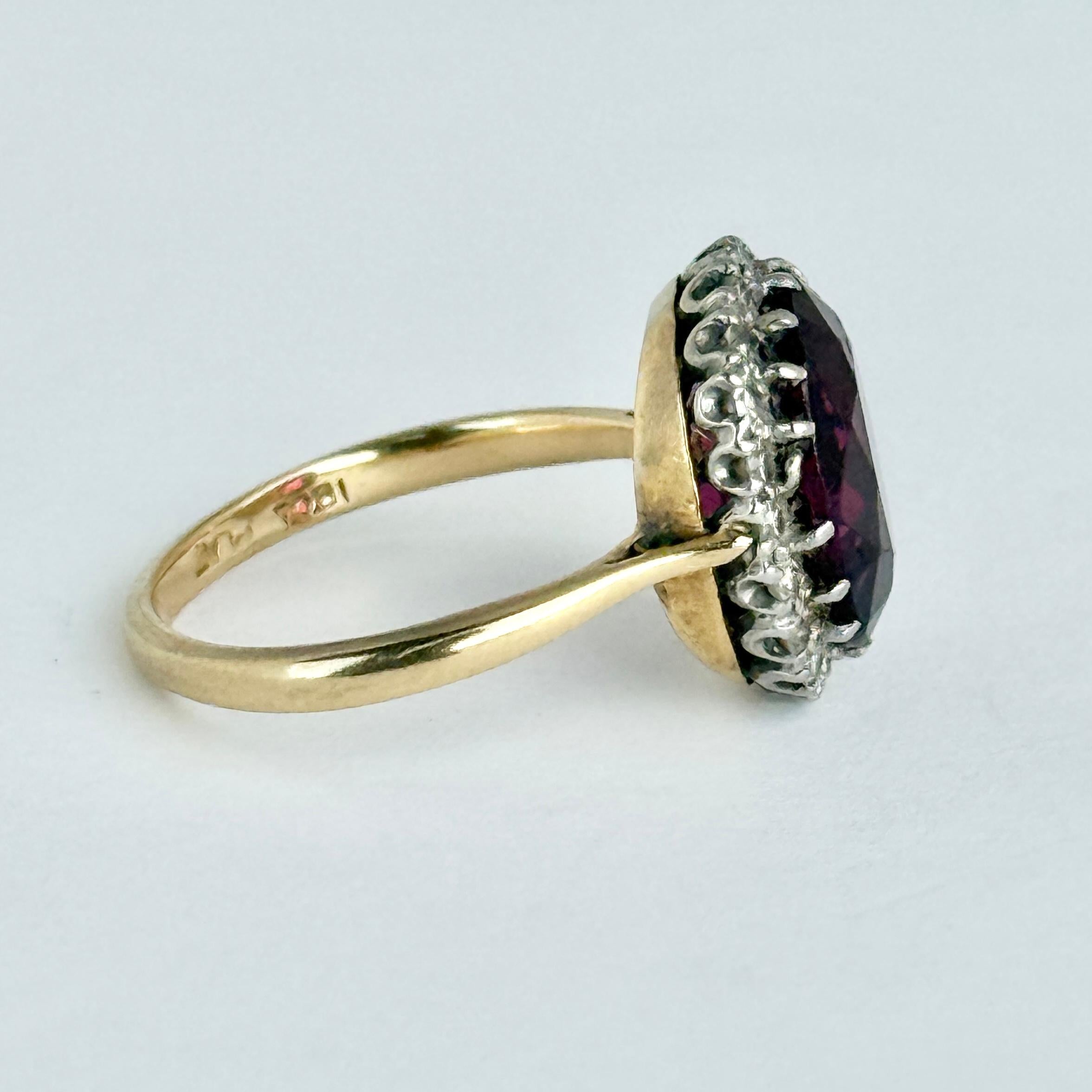 Moderno Anello a grappolo in oro 18 carati con tormalina rosa e diamanti d'epoca in vendita