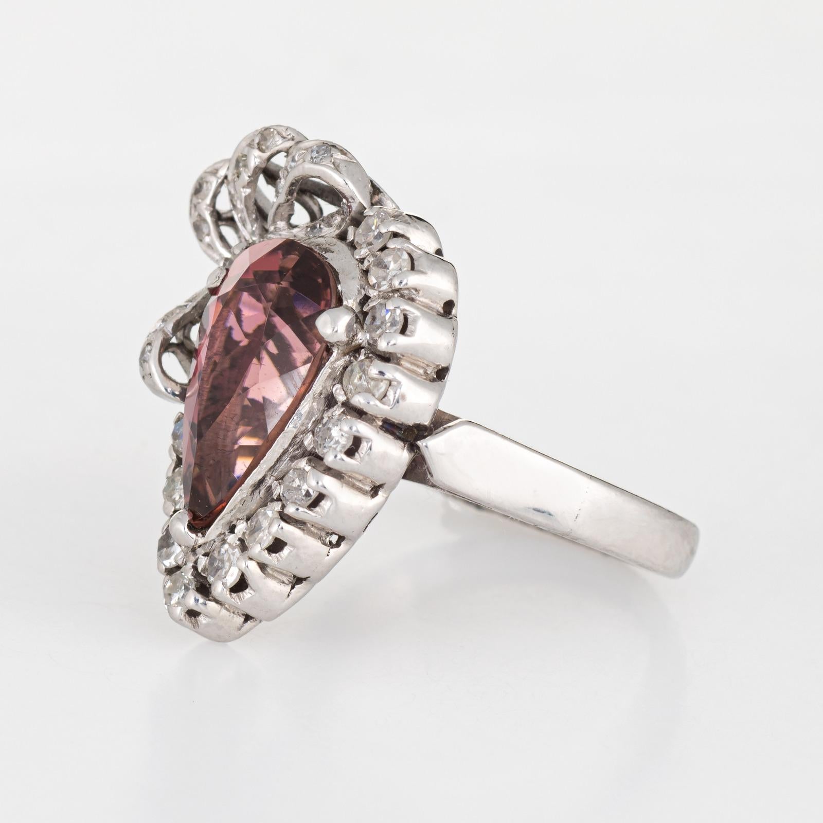 Pear Cut Vintage Pink Tourmaline Diamond Ring Cocktail 10k White Gold Fine Jewelry