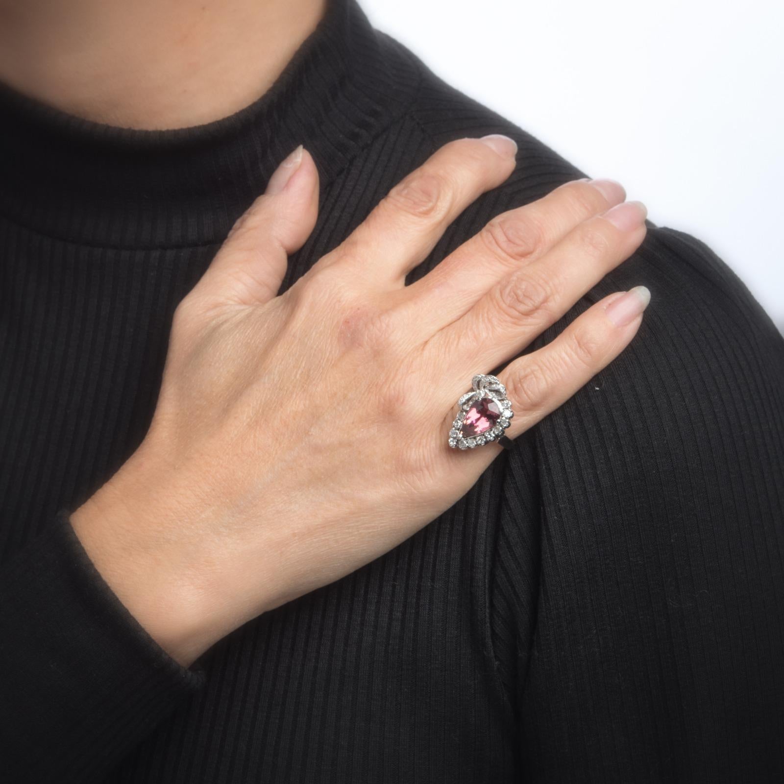 Women's Vintage Pink Tourmaline Diamond Ring Cocktail 10k White Gold Fine Jewelry