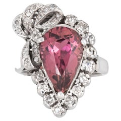 Vintage Pink Tourmaline Diamond Ring Cocktail 10k White Gold Fine Jewelry