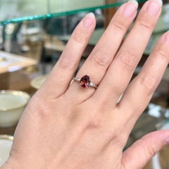 Vintage Pink Tourmaline Pear and Diamond Baguette Ring Platinum