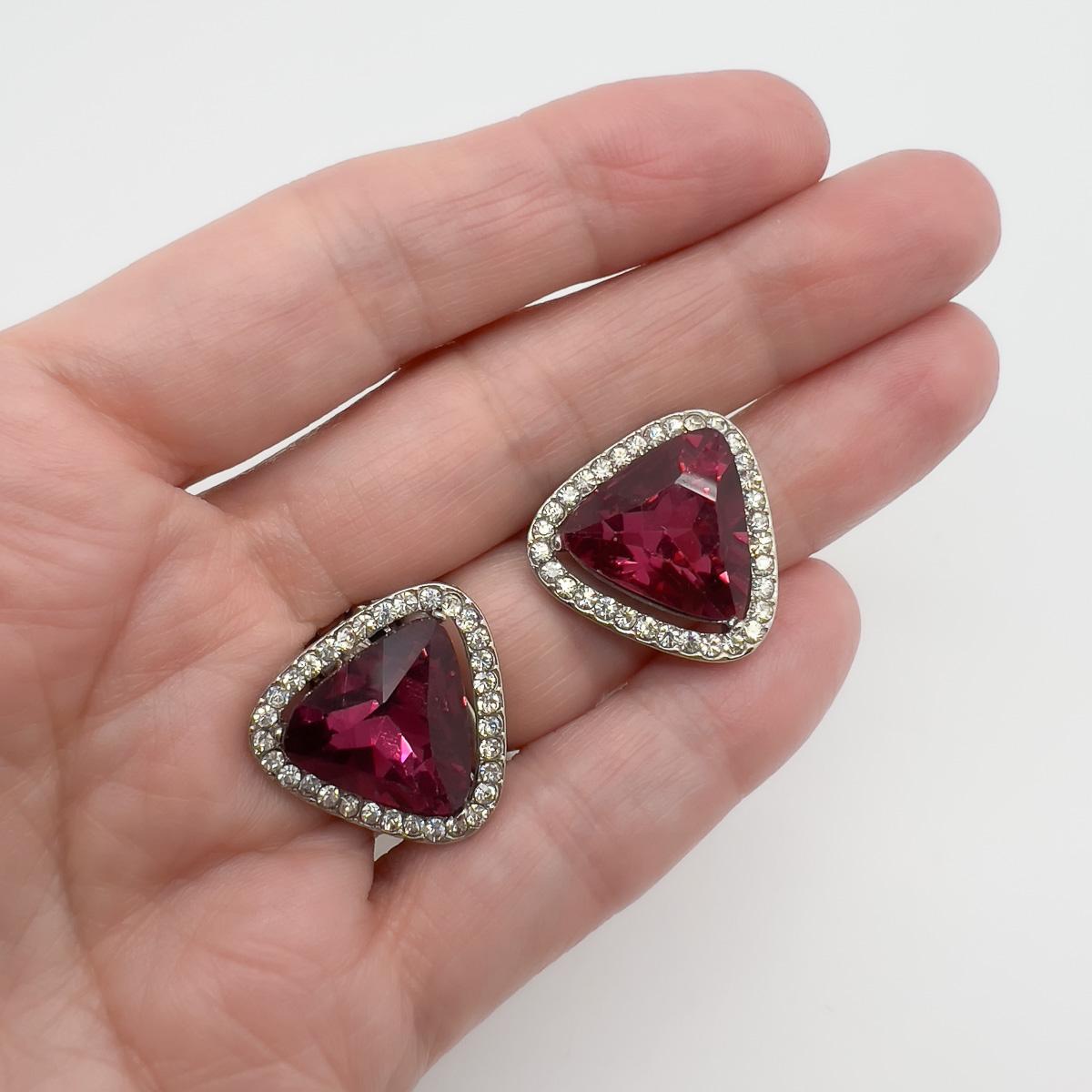 Vintage Pink Trillion Crystal Earrings 1970s In Good Condition For Sale In Wilmslow, GB