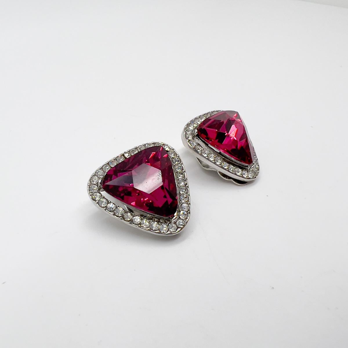 Women's Vintage Pink Trillion Crystal Earrings 1970s For Sale