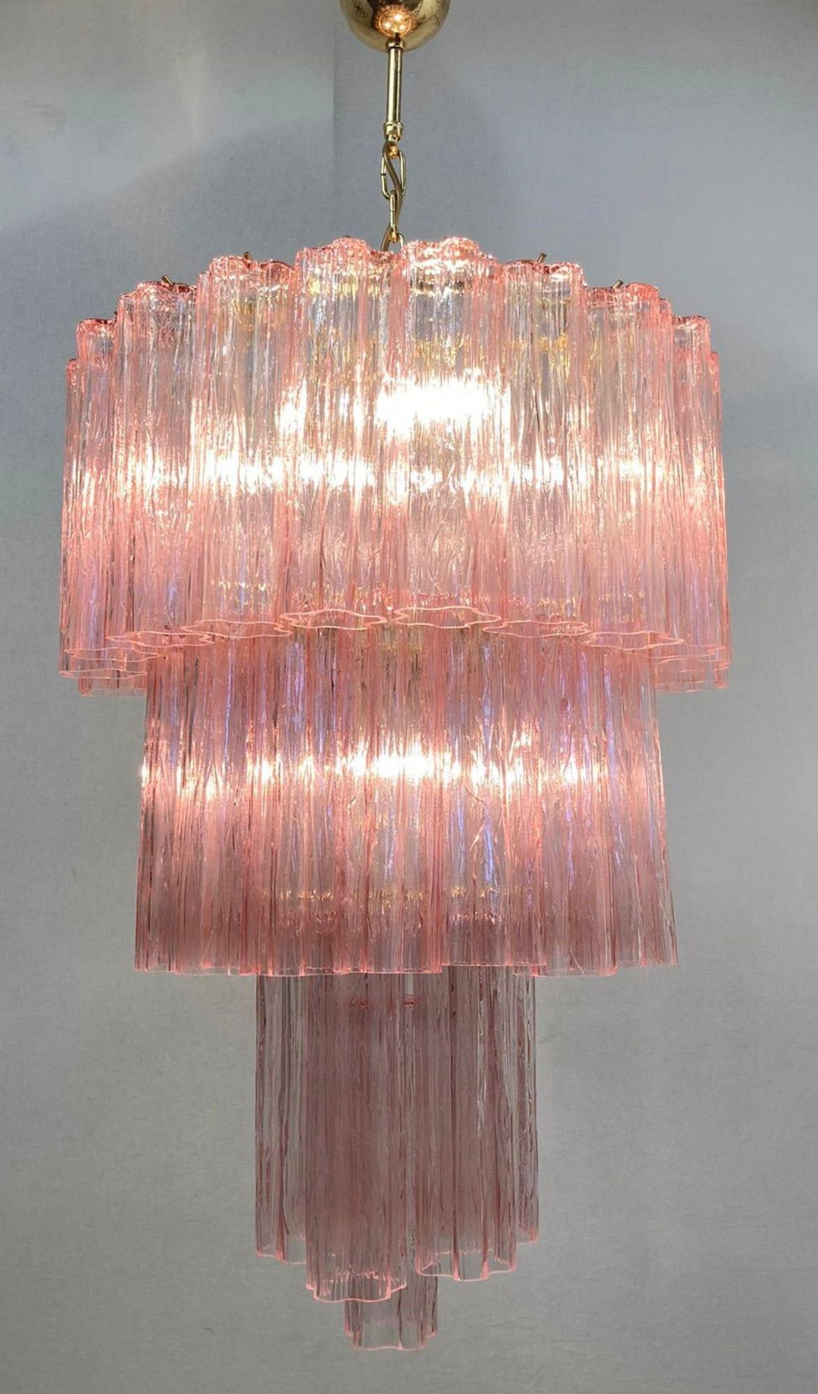 Italian Vintage Pink Tronchi Murano Glass Chandelier. Italy, 1960's.