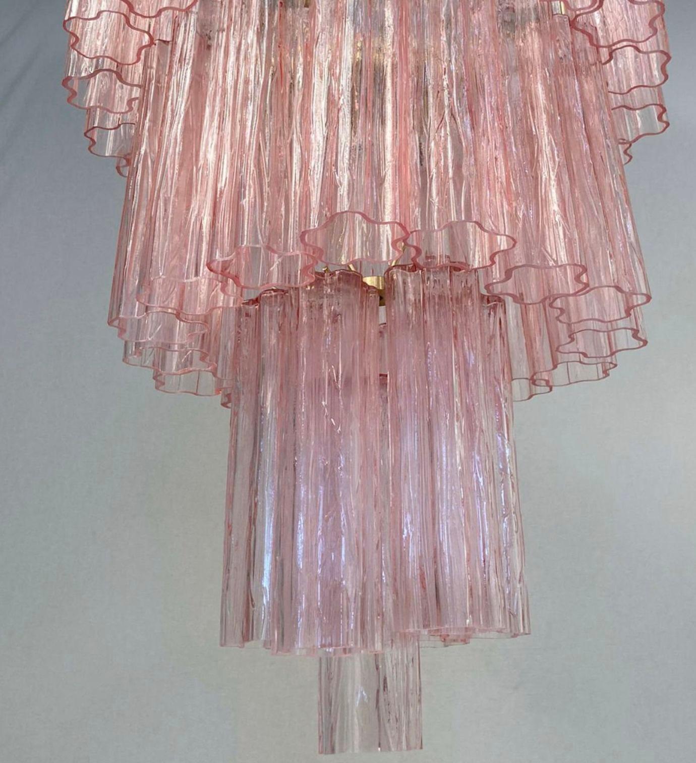 Vintage Pink Tronchi Murano Glass Chandelier. Italy, 1960's. In Excellent Condition In Los Angeles, CA
