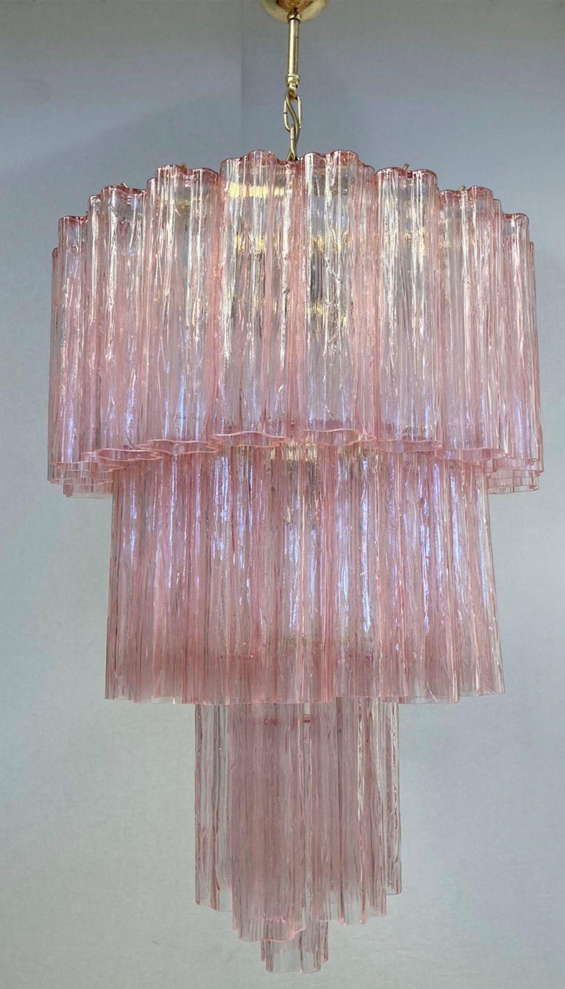 Mid-20th Century Vintage Pink Tronchi Murano Glass Chandelier. Italy, 1960's.
