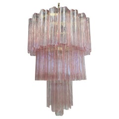 Vintage Pink Tronchi Murano Glass Chandelier. Italy, 1960's.