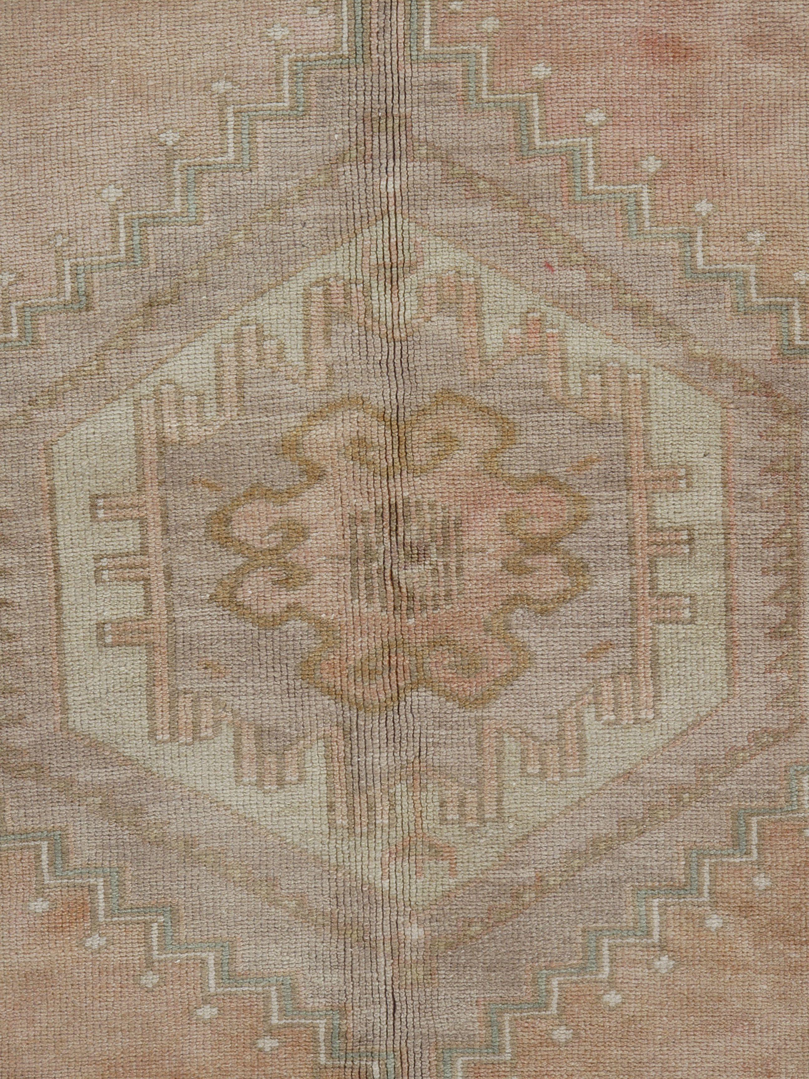 Hand-Woven Vintage Pink Turkish Oushak Area Rug 4'5 x 8'4 For Sale
