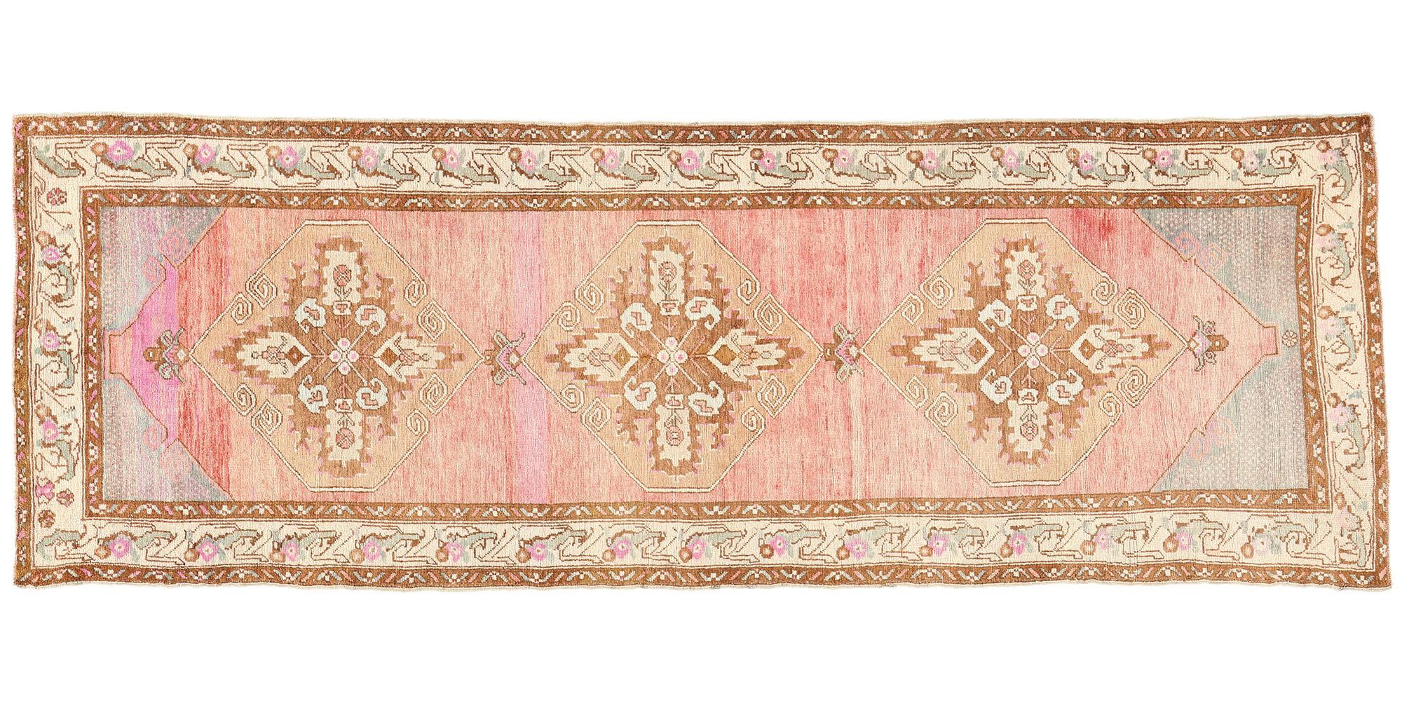 Vintage Pink Turkish Oushak Rug For Sale 3