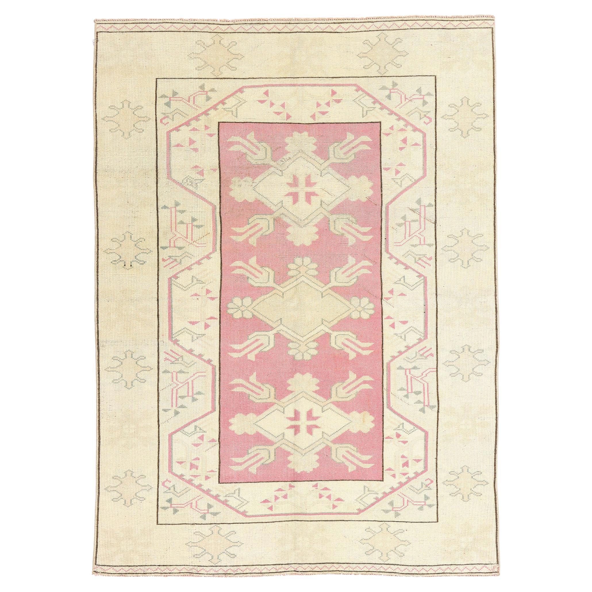 1980's Pink Turkish Oushak Carpet For Sale