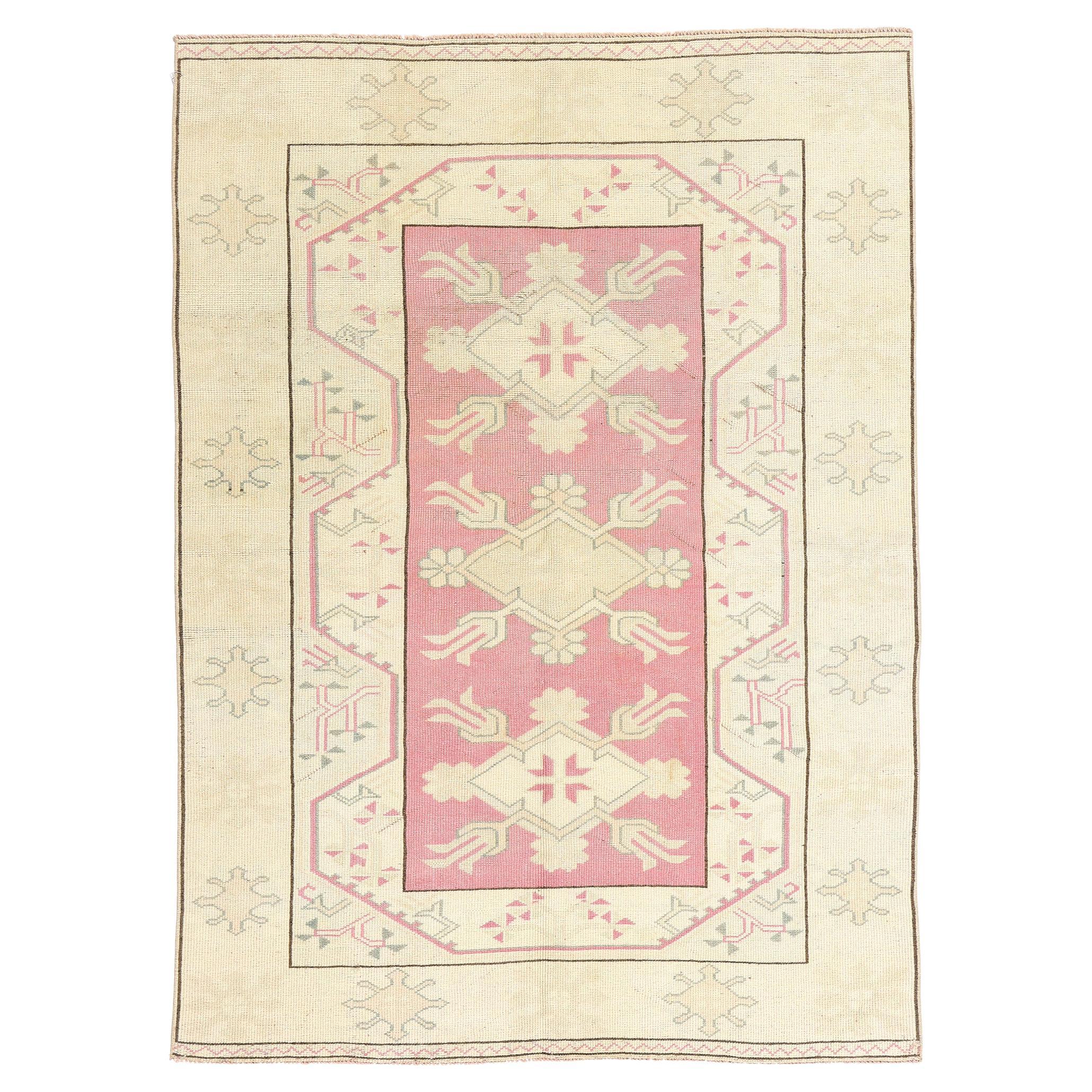 Vintage Pink Turkish Oushak Rug  For Sale