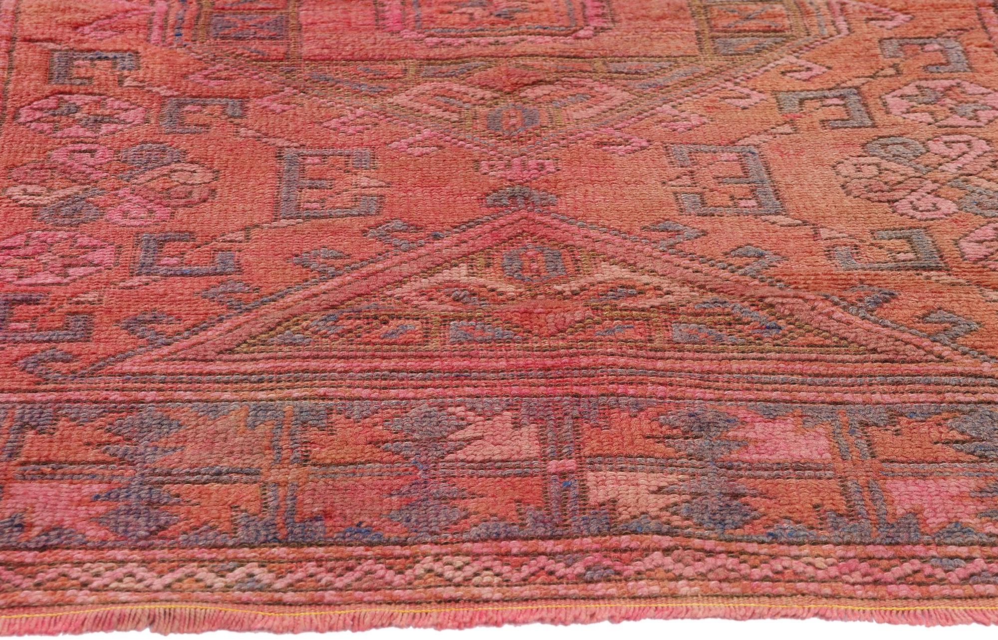Vintage Pink Turkish Oushak Rug, Global Bohemian Meets Tribal Enchantment In Good Condition For Sale In Dallas, TX