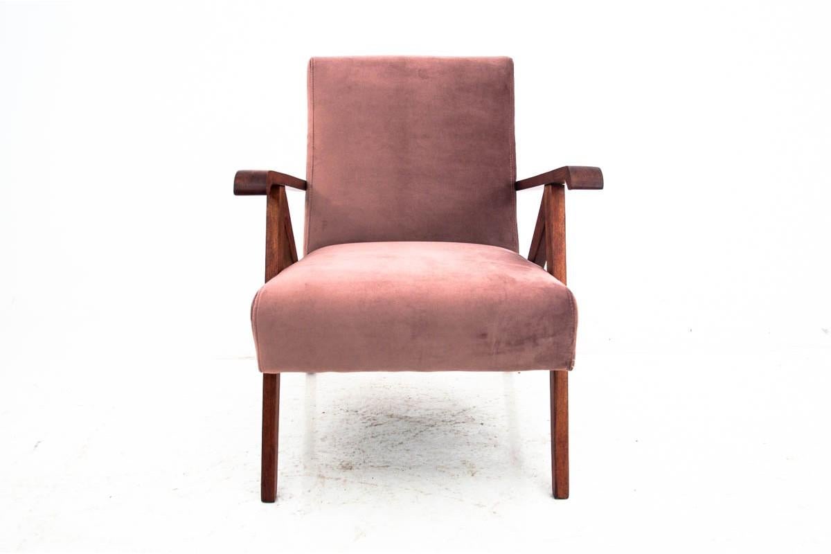 Mid-Century Modern Vintage Pink Velvet Armchair