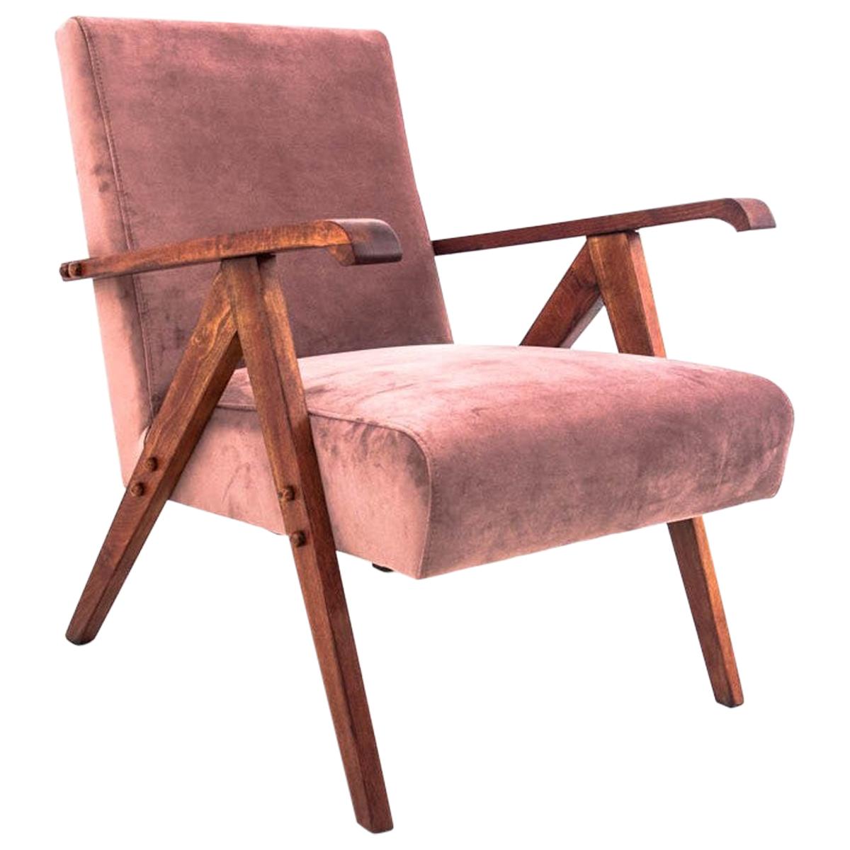 Vintage Pink Velvet Armchair
