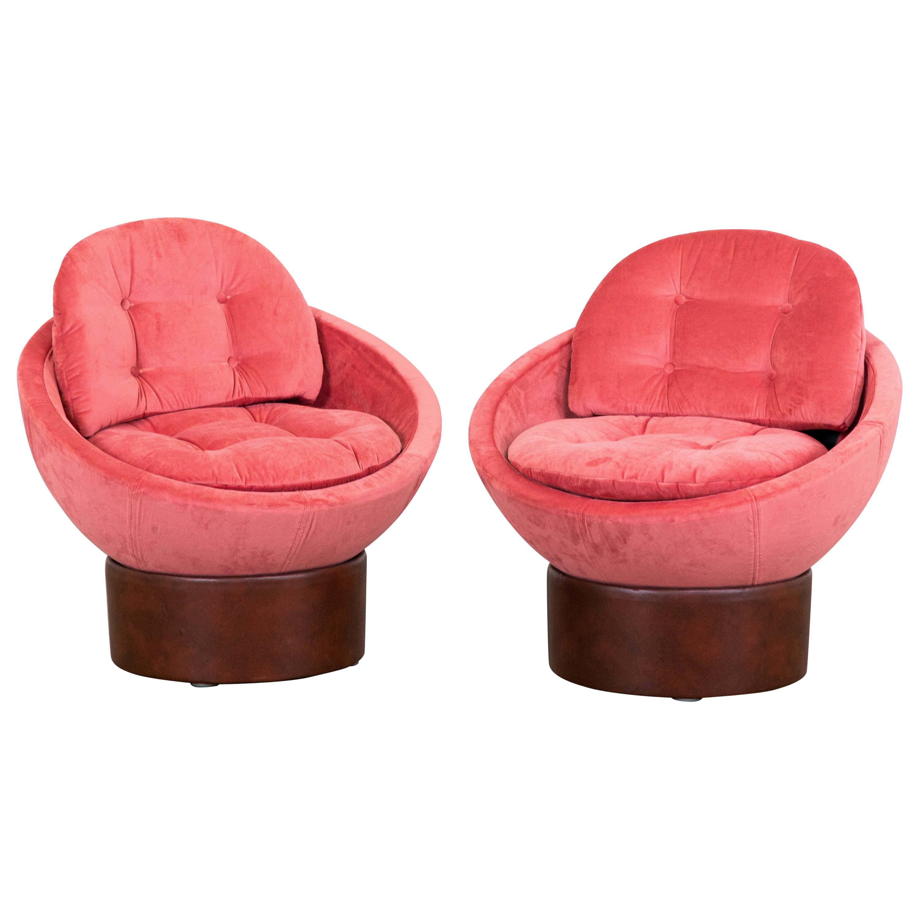 Vintage Pink Velvet Lounge Chairs, Set of 2 Bucket Seats