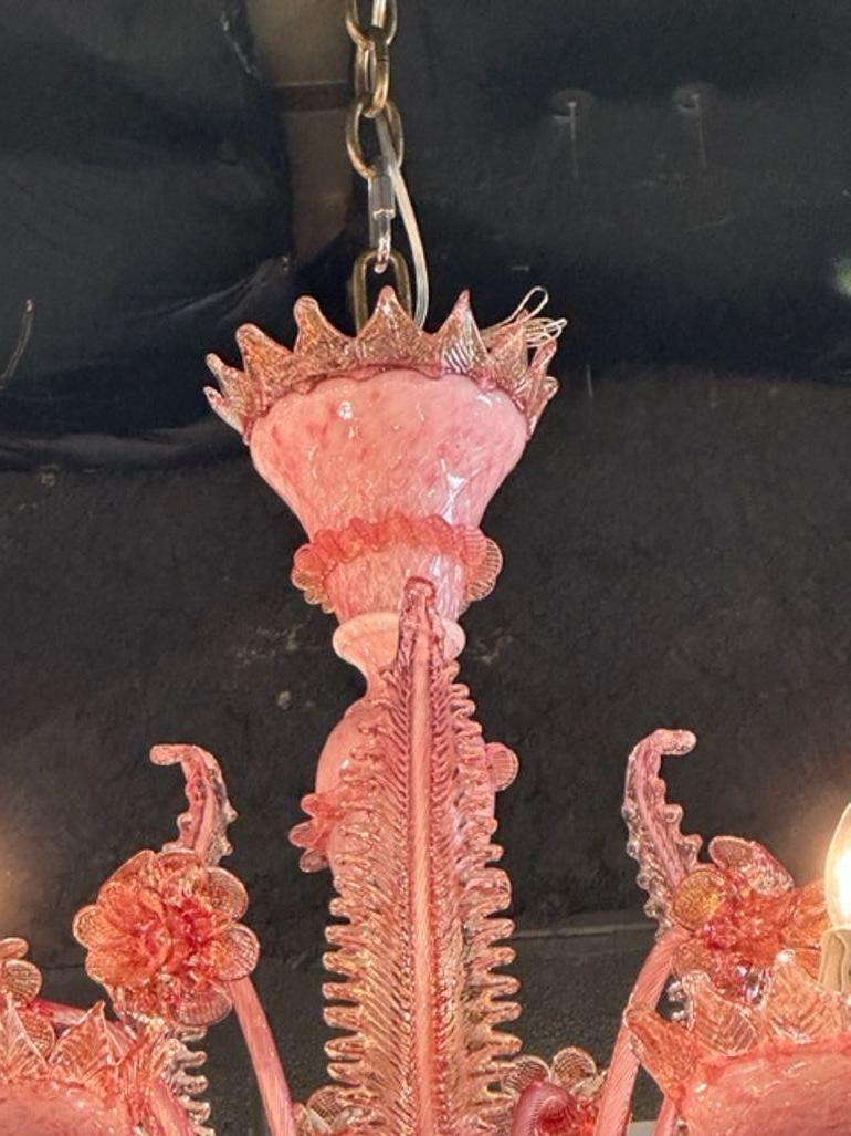 20th Century Vintage Pink Venetian Glass Chandelier