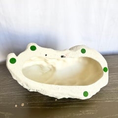 Vintage Pink White and Green Ceramic Cat Sculpture