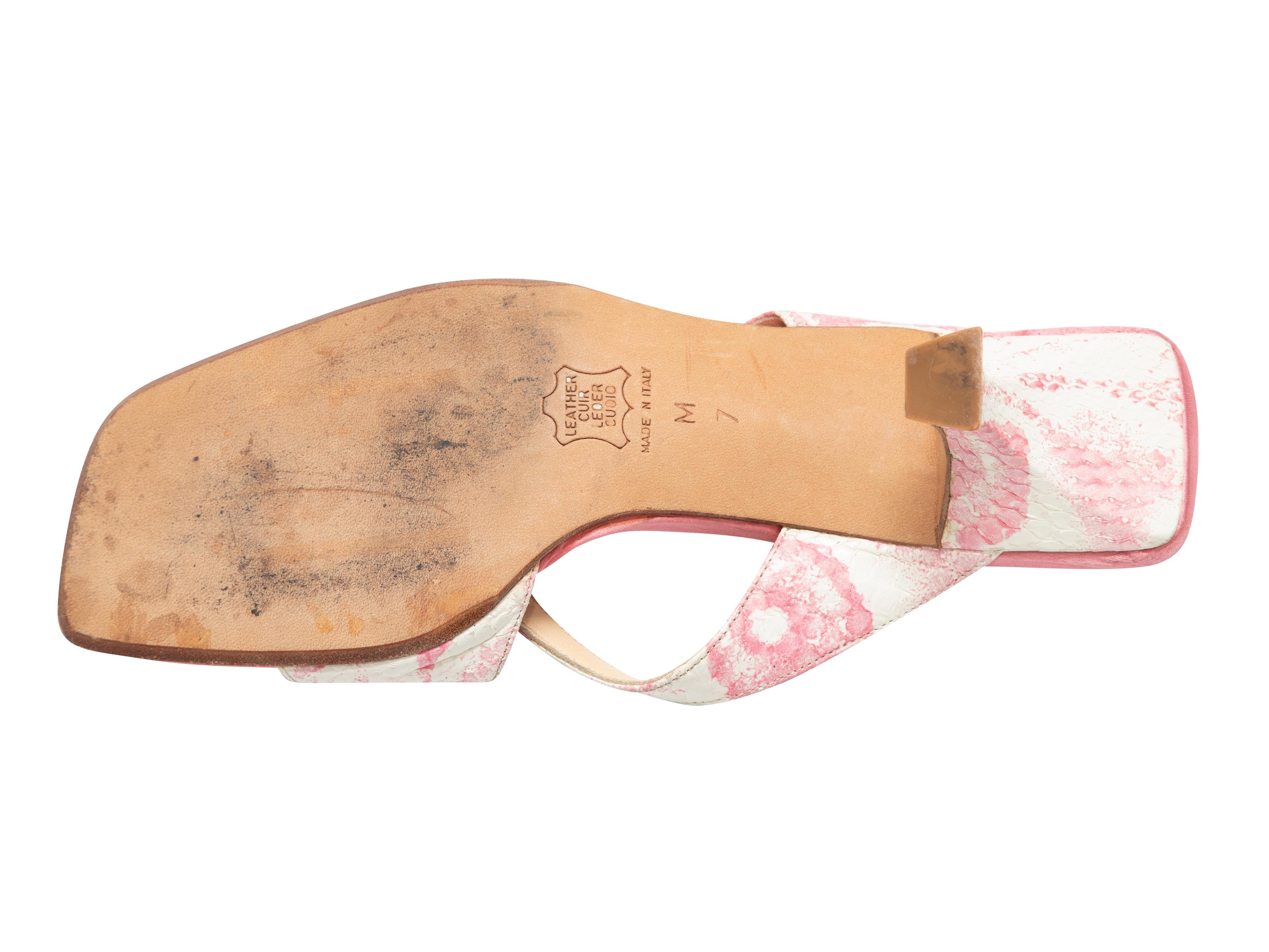 Vintage Pink & White Fendi Snakeskin Sandals In Good Condition In New York, NY
