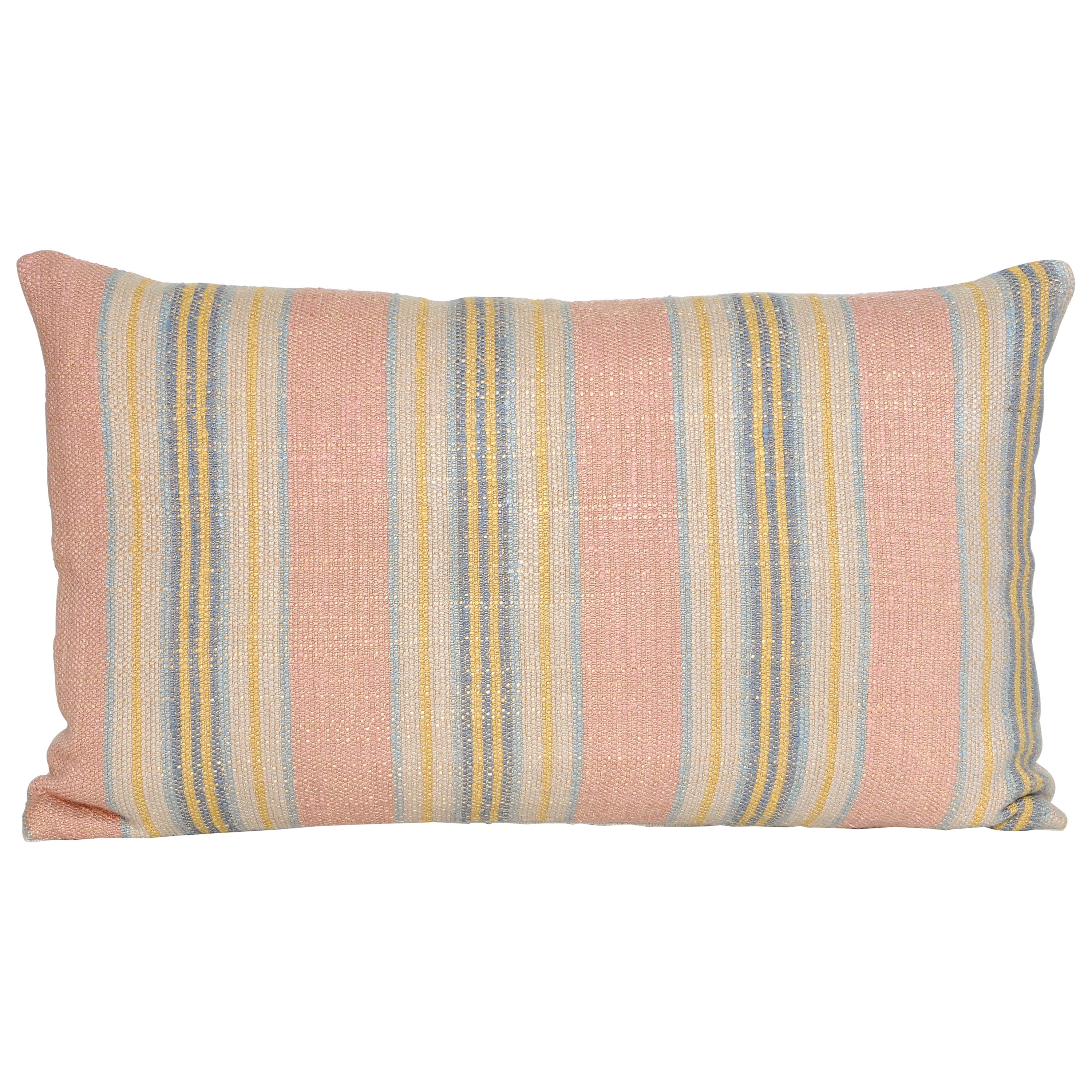Vintage Pink Yellow Blue Argentinian Fabric with Irish Linen Cushion Pillow