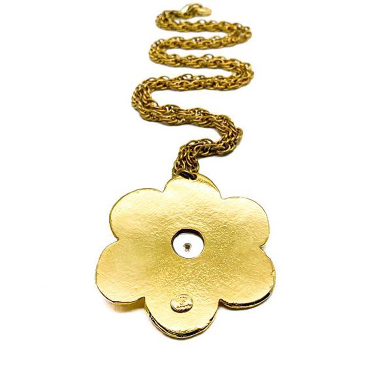 Vintage Pinky Paris Gold & Pearl Flower Necklace 1980s In Good Condition For Sale In Wilmslow, GB