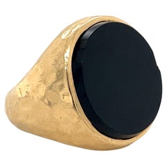 Vintage Pinky ring - Onyx ring, 14K yellow gold , Unisex Ring, Cocktail ring 