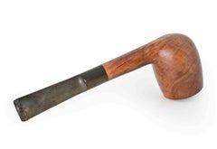 Handcrafted Vintage Smoking Pipe with Amber Ring - Light Wood, Europe